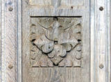 Oak external door, carving to centre.